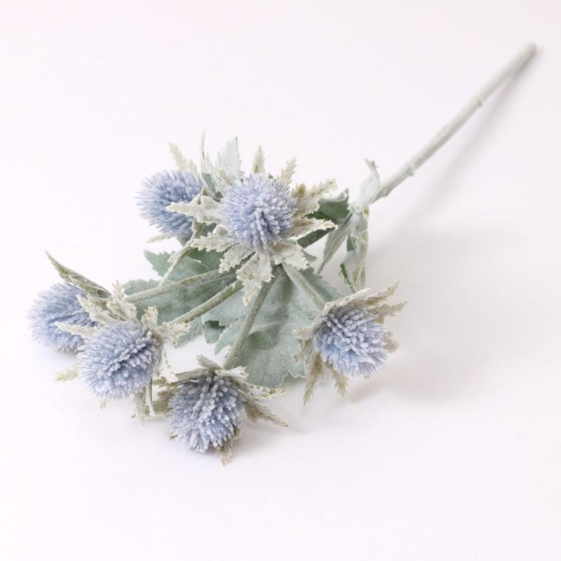 5 Pcs Artificial Flowers Artificial Flocking Eryngium Plastic Fake Plants Home Wedding Office Bedroom Living Room Coffee Table Decoration