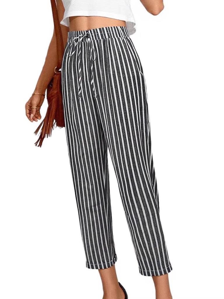 2026 Spring/Summer Women's Striped Elastic Waist Casual Pants