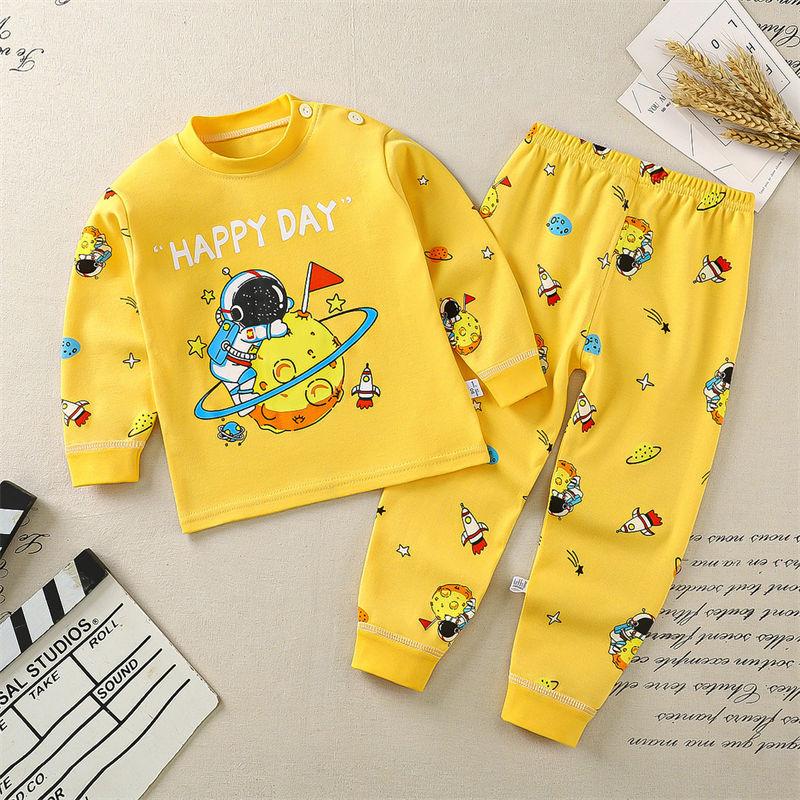2026 Summer Children Long Sleeve Pant Underwear Set Baby Spring O-Neck Cartoon Cotton Pajama Set Home Wear Clothing for Girl Boy