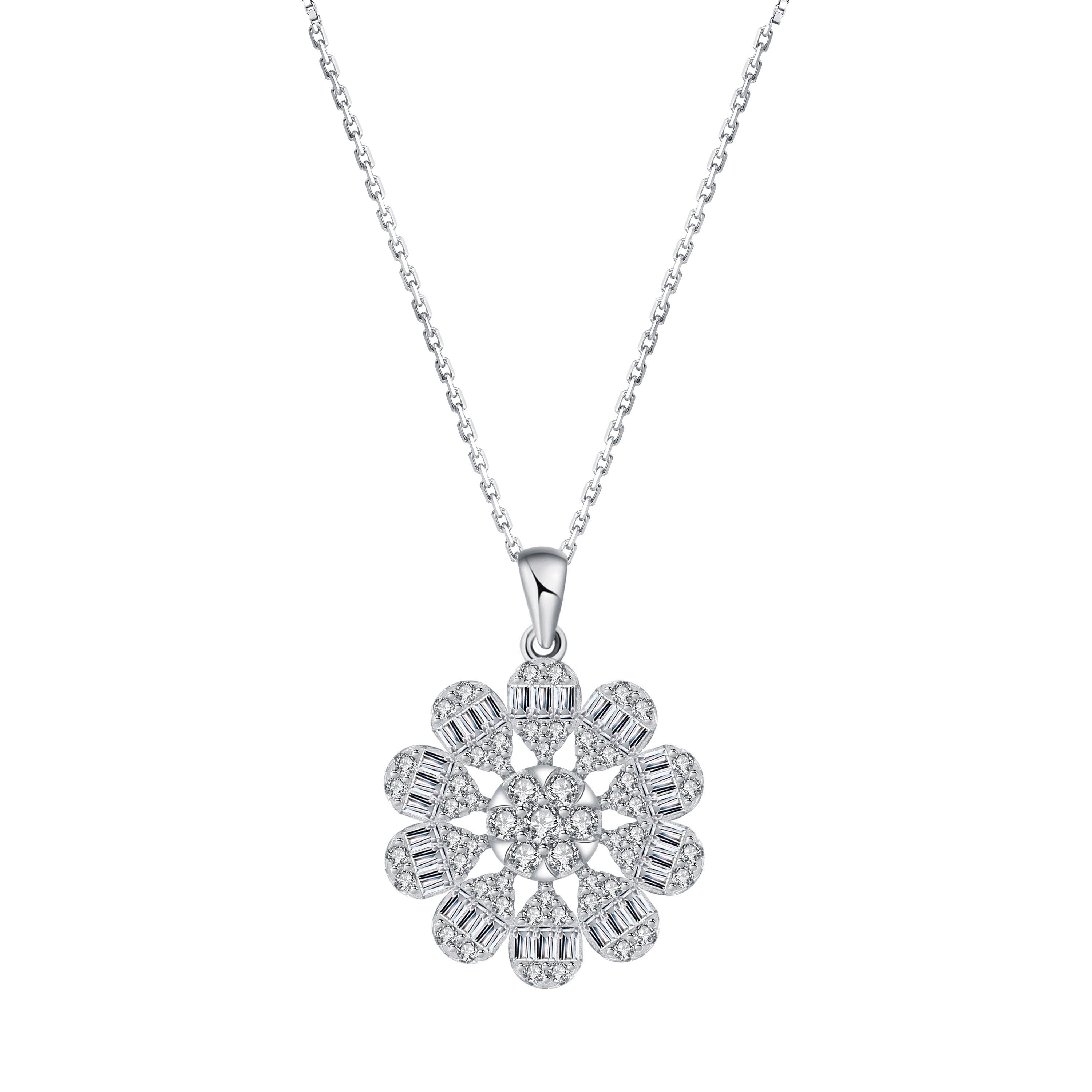 Luxury 925 Pure Silver Snowflake Blue Cubic Zircon Rhodium Plated Pendant Women s Necklace Jewelry 40+5cm