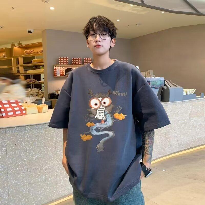 Men'S Trendy Letter Round Neck Printed Short Sleeved T-Shirt For Summer Ins Loose Casual Top