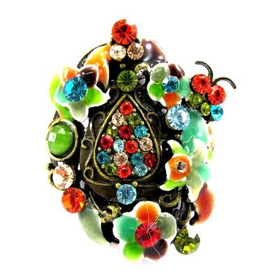 [B1686] - Designer Ring 'Ecusson Fleuri' Blue / Red