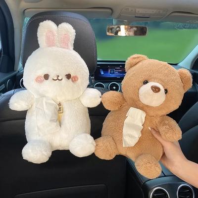 Car Tissue Boxes Plush Cute Cartoon Bear Rabbit Seat Back Hanging Drawer Cover Women's Car Creative Decorative Tissue Box