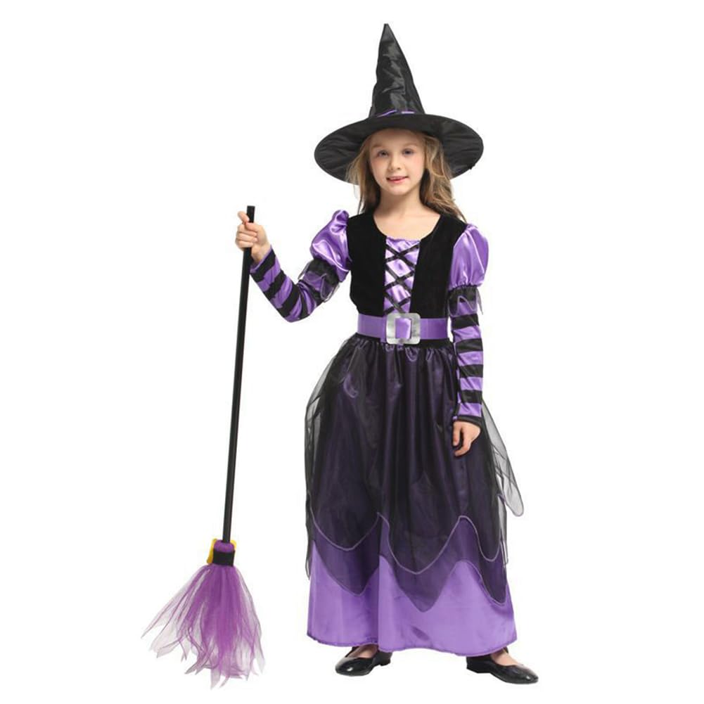 [mxcgzl] Kids' Halloween Witch Costume with Broom for Girls, Cute and Popular Costume for Cultural Festivals, School Festivals, and Events, Yellow