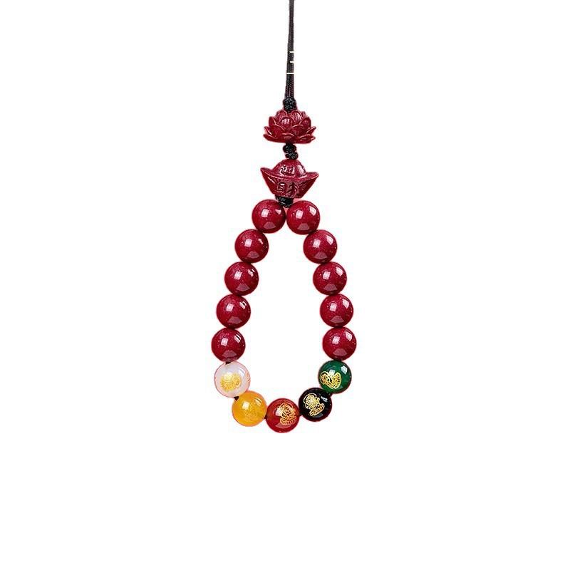 Purple Gold Sand Cinnabar Mobile Phone Strap for Wrist, Five-Way God of Wealth Fortune Beads Pendant, Mobile Phone Cord, Personal Zodiac Gift