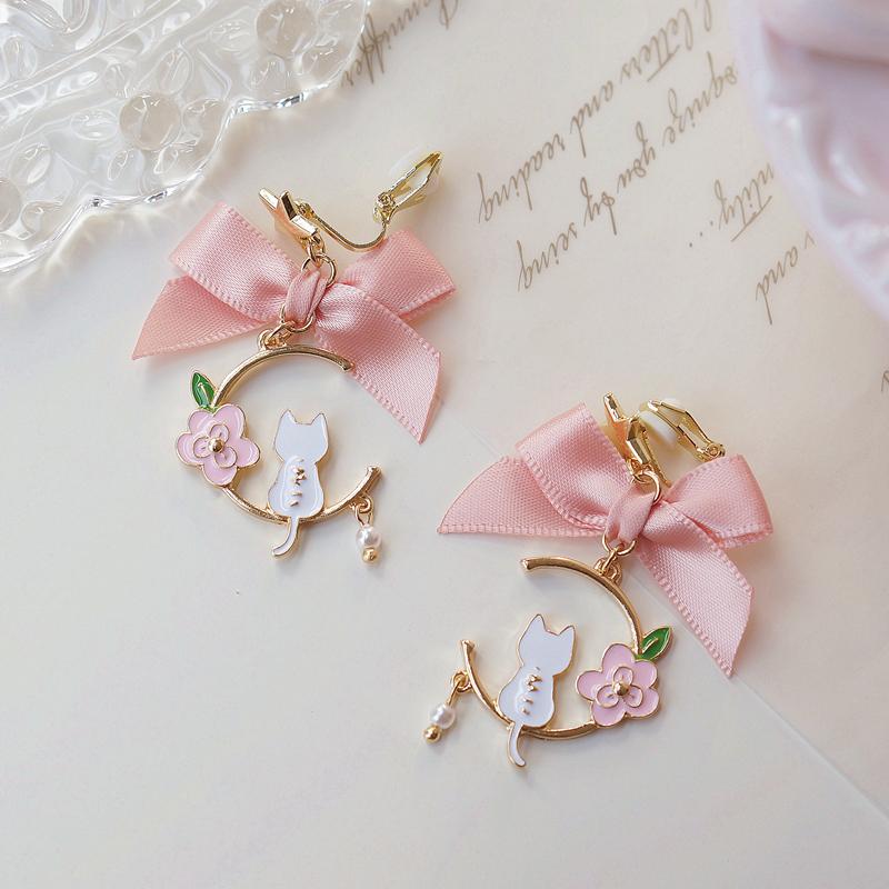 Cute Cat Bunny Butterfly Asymmetric Ear Clips No Piercing Pink Sakura Sweet Kawaii Ear Jewelry For Women