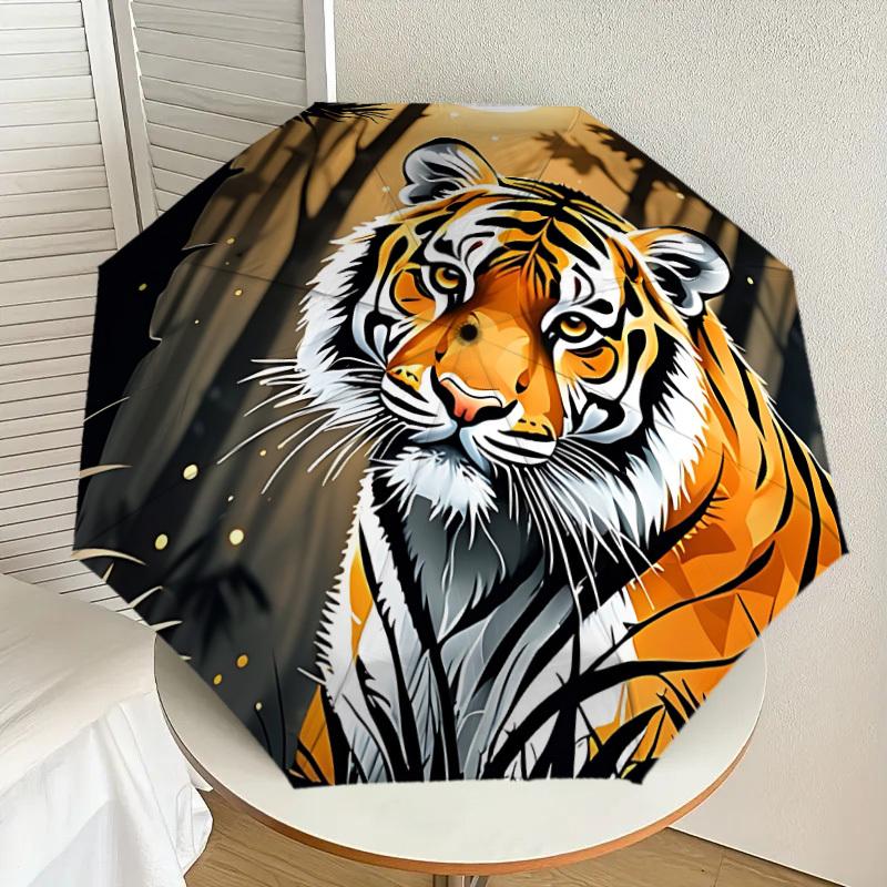 1pc Tiger Print Automatic Open/Close Umbrella, Folding Compact Umbrella with Lightweight Design for Women/Men yy251011081