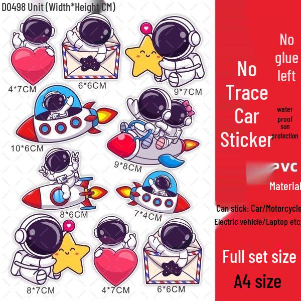 Astronaut Waterproof Scooter Stickers - Creative Scratch Cover for Yadea Aima Tai Ling Electric Battery Vehicles