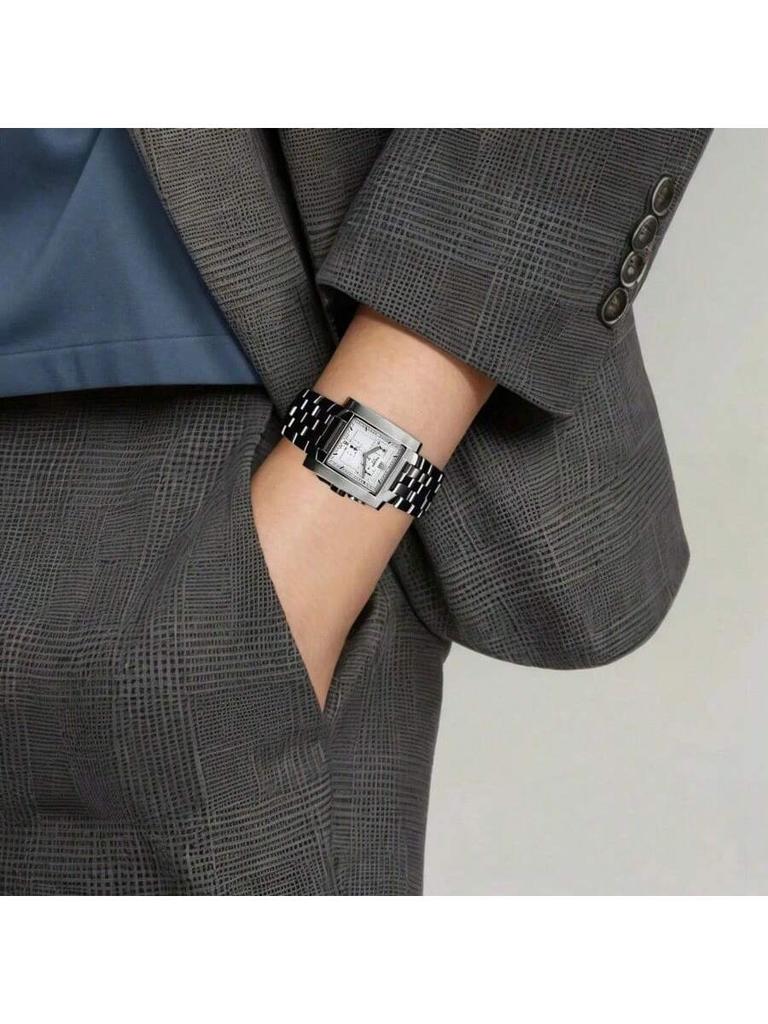 Tissot Zegarek uniseks z mechanizmem kwarcowym, Swiss-made, czarna tarcza, koperta i bransoleta ze stali nierdzewnej. Modny, prosty, wszechstronny kwadratowy zegarek T60.1.587.33