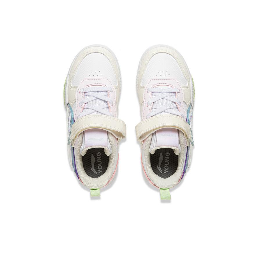 Li Ning Kids Sports Lifestyle Series Fashion Trend Non-Slip Wear-Resistant Low-Top Casual Shoes Kids Sneaker Off-White Pink YKNV012-12