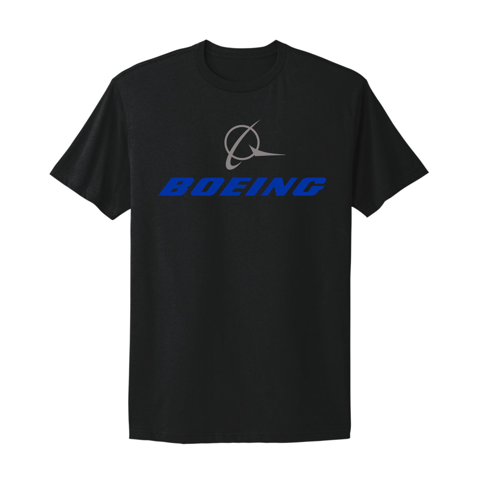 Boeing Aerospace Aviation American Aircraft Company Blue Logo Black T-shirt S