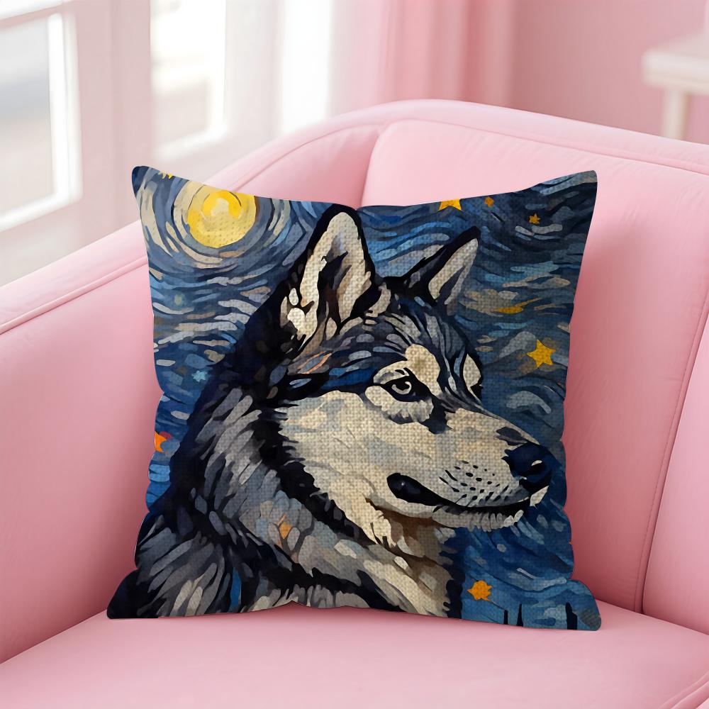 The Starry Night Dog Cushion Cover Natural Linen Pillow Case DoubleSided Print Decorative Sofa Pillowcase Home Decor Gift