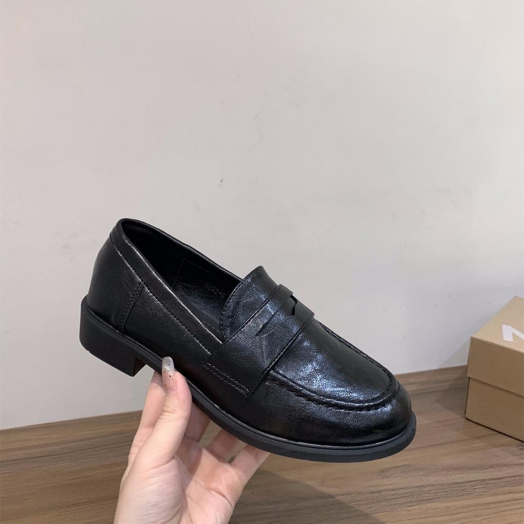 French thick-heeled black loafers single shoes women's shoes 2025 new spring and autumn one-foot British style leather shoes