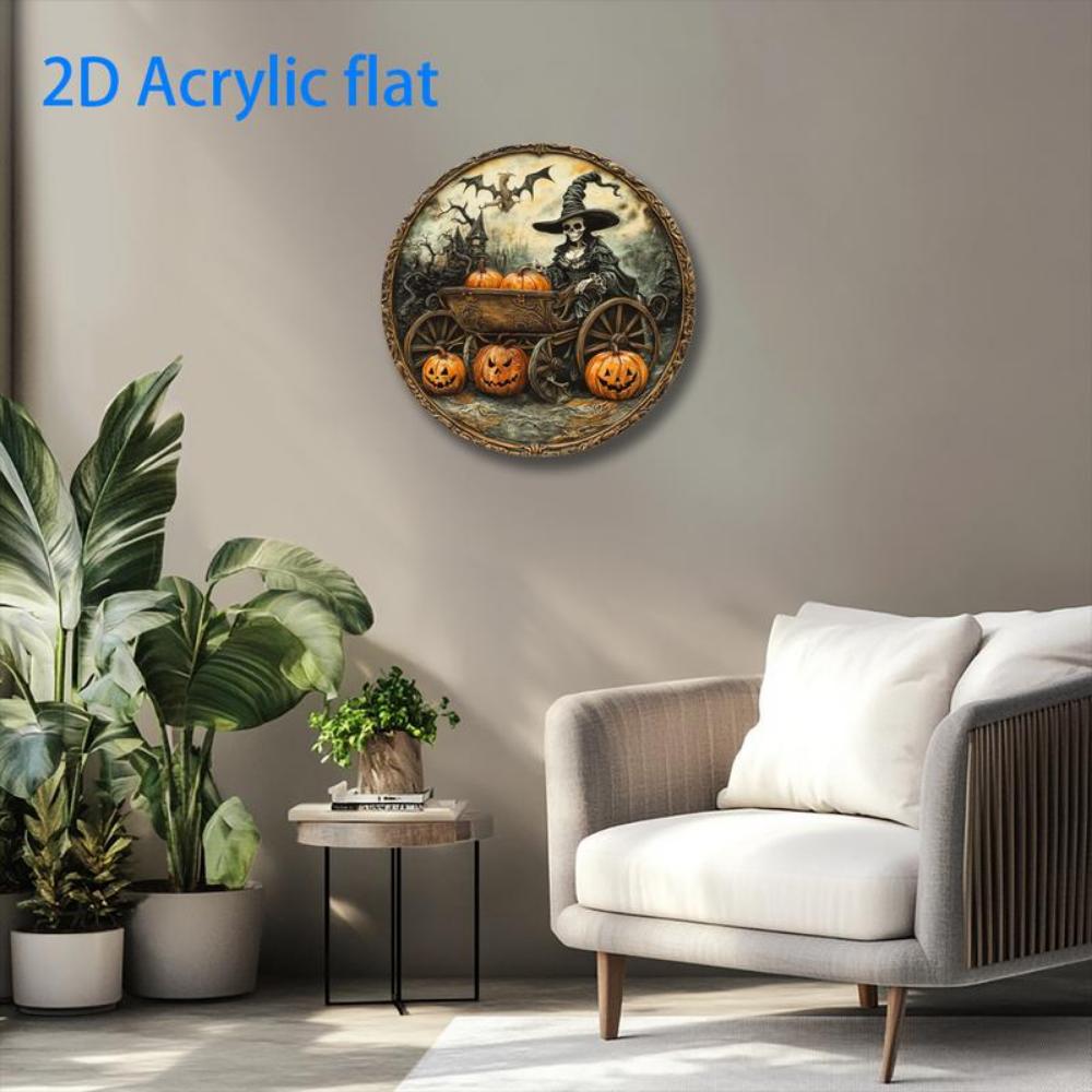 2D Flacher Halloween Anhänger - Halloween Totenkopf und Kürbis Sonnenfänger - Acrylkranz für Heim-, Büro- und Partydekorationen