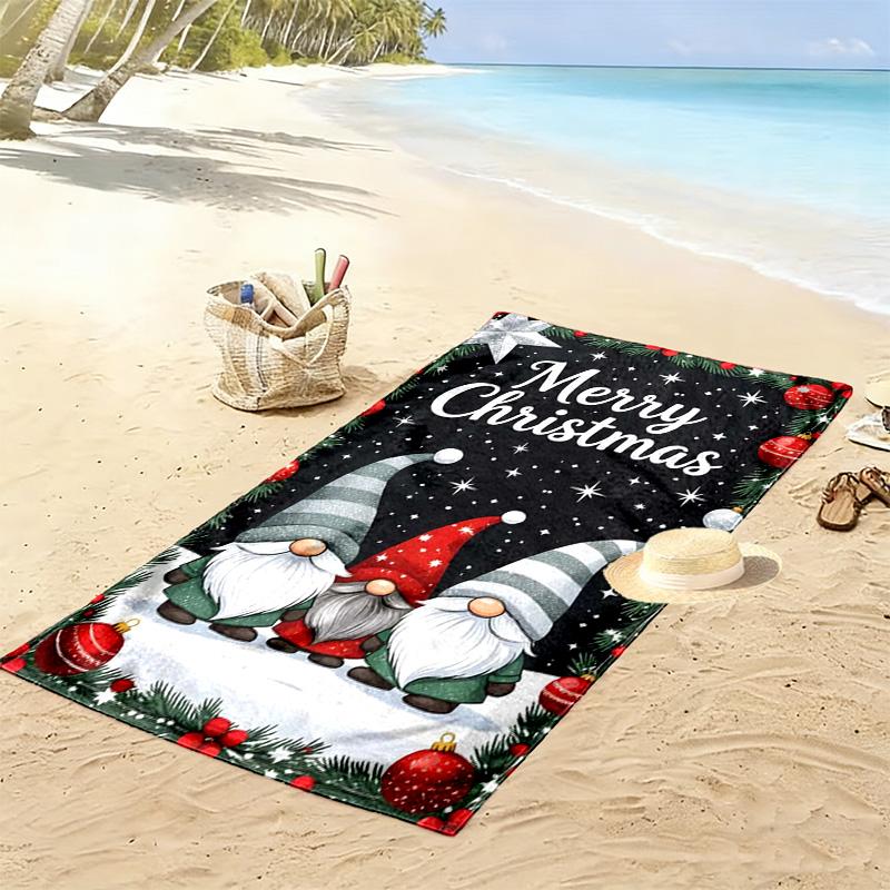 Christmas Gnomes Print Beach Towel, Large Soft Quick Dry Towel for Beach Camping Swimming