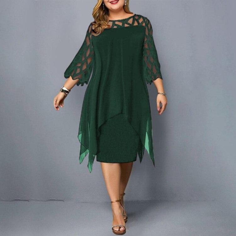 2026 Neue Mode Sexy Große Größen Spitze Netz Partykleid Elegant Locker Ausgeschnitten Midi Übergröße Englischer Stil Kleider