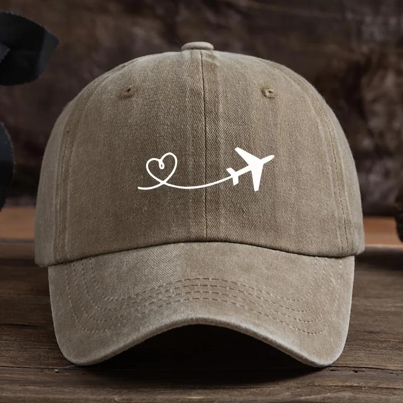 Unisex Love Heart Airplane Print Baseball Cap, Outdoor Sun Protection Fashionable All-Match Duckbill Hat, cotton