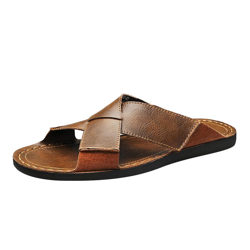 Men Slippers Handmade Simple Flats Gladiator Sandals Summer Roman Sandals Open Toe Beach Shoes Plus Size