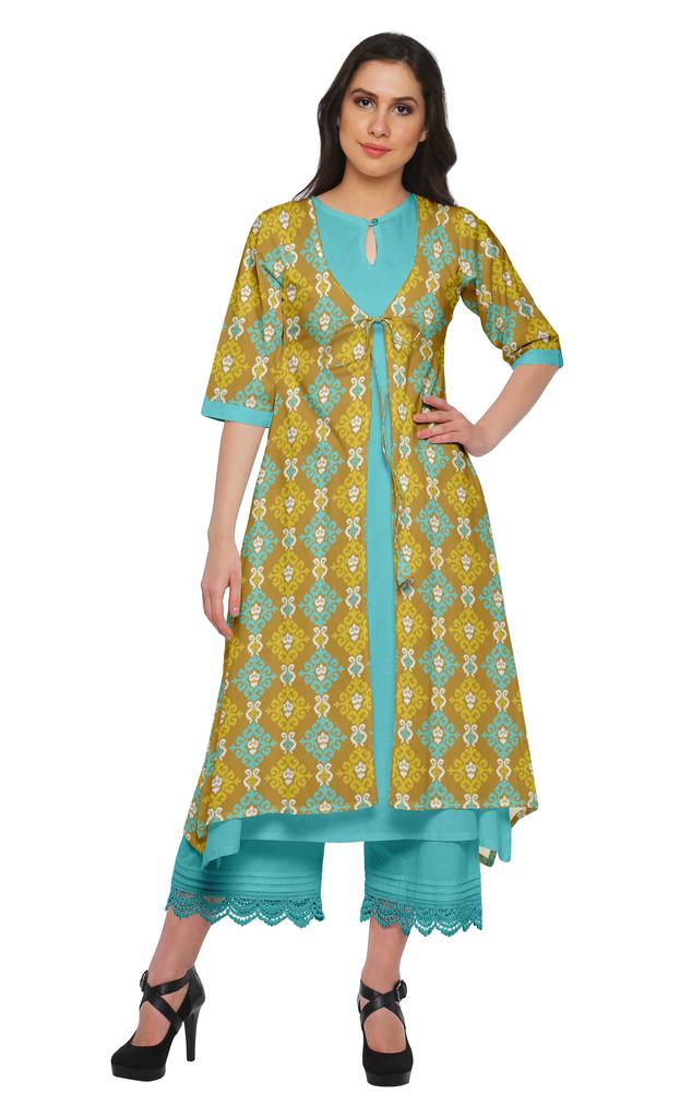 Moomaya Indian Palazzo Kurta Jacket Set For Women Partywear Chanderi Ethnic