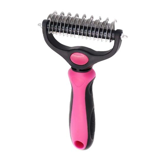 Pet Grooming Rake, Dual-Sided Stainless Steel Blades, Pet Deshedding And Dematting Brush, Undercoat Rake for Dogs Cats Thick Coats Detangling