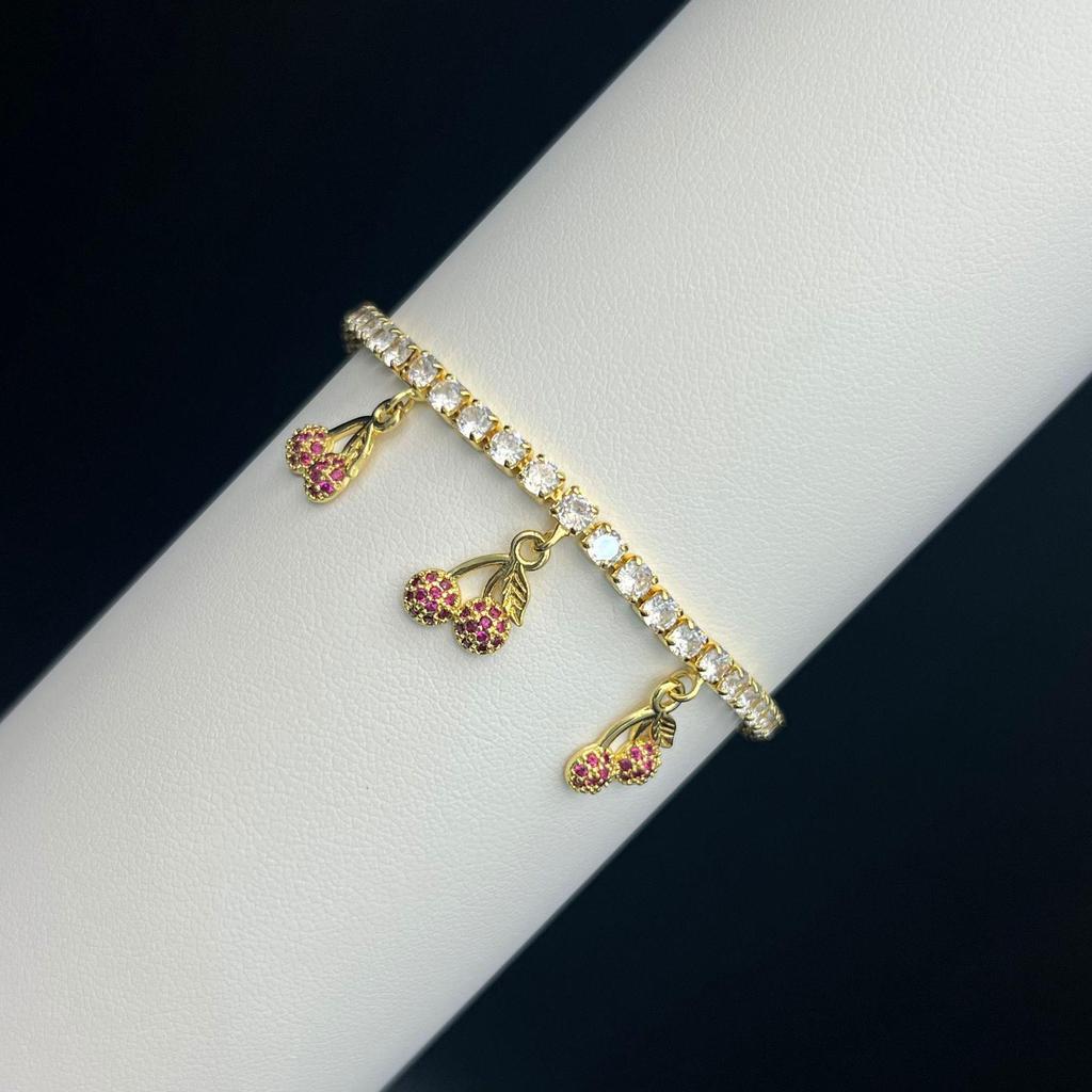 Full Diamond Cherry Zircon Bracelet Heart Crown Pendant - European & American Luxury Fashion