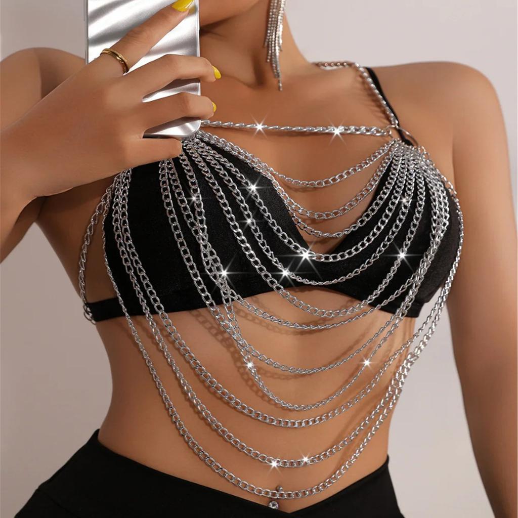 European And American New Products, Multi-Layer Alloy Double Shoulder Chain, Personalized Metal Decorative Body Clothing Chain