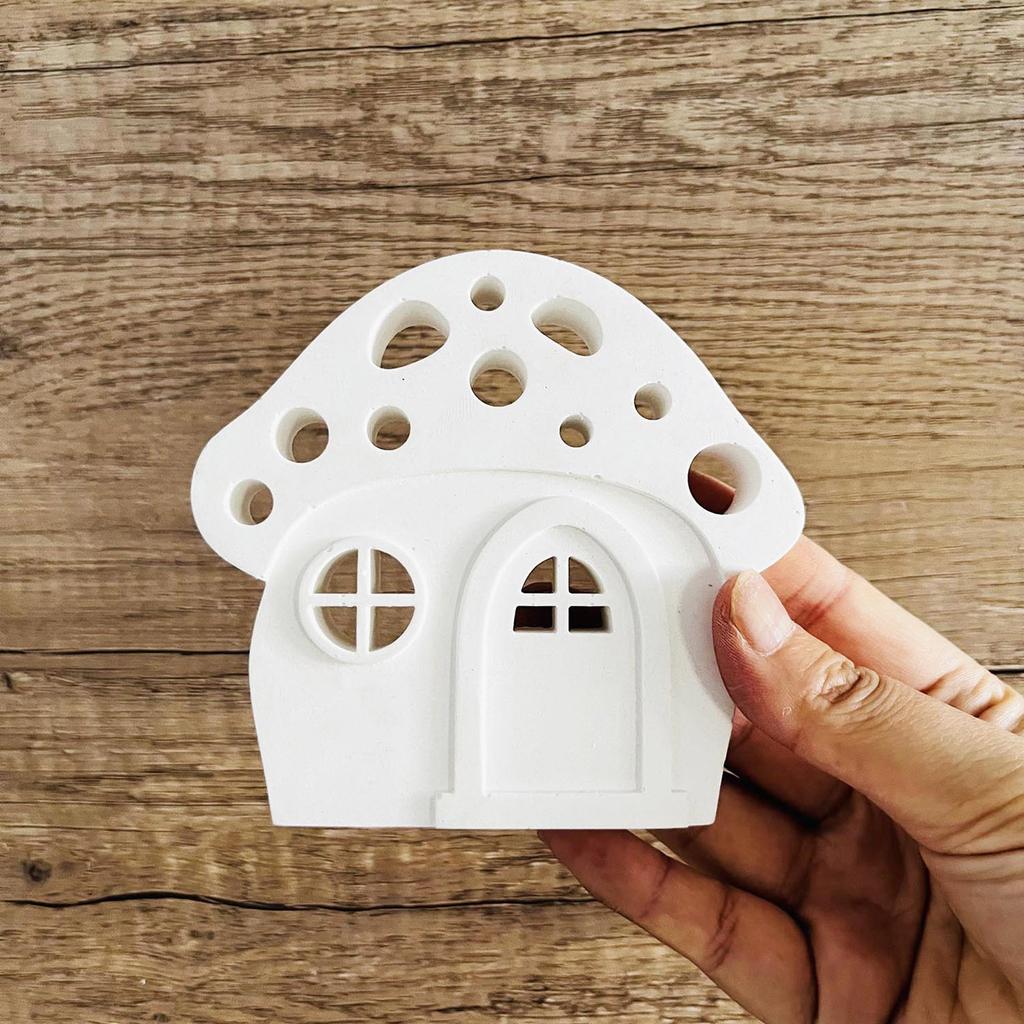 Svamp Hus Ljushållare Silikonform 3D Hus Tillverkningsmaterial Gips Betong Harts Ljusstake Gjutformar