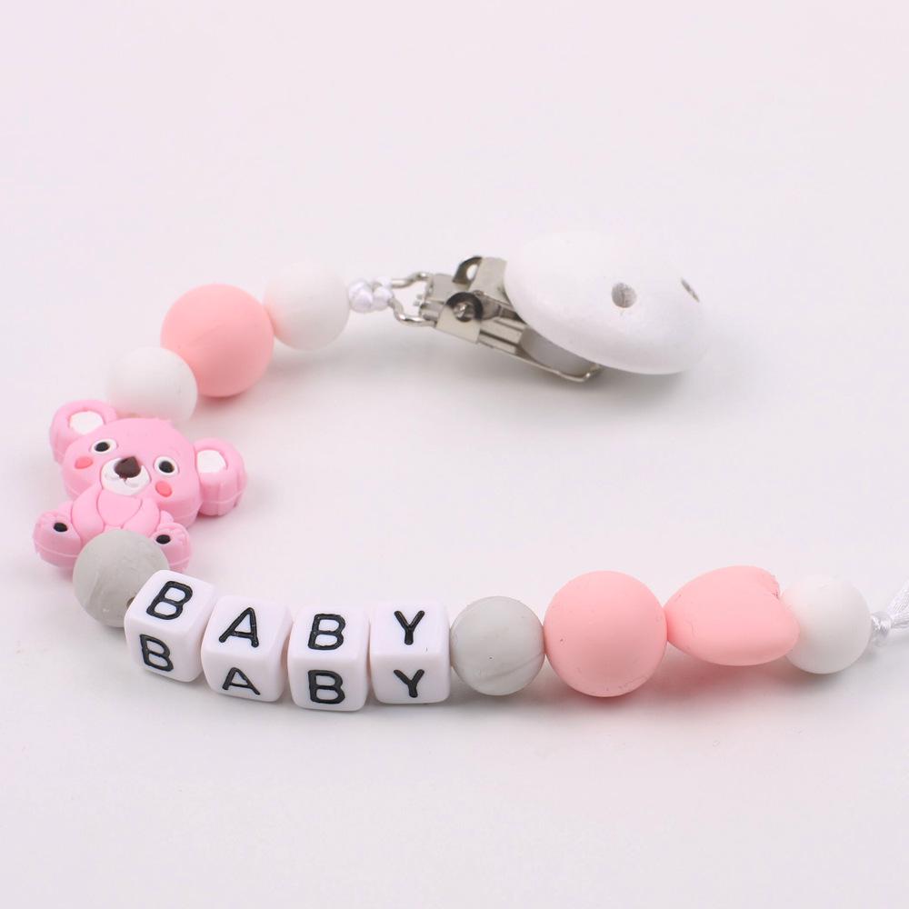 1 Pc Schnuller Kaukette Schnuller Clip Halter Silikon Nippel Buchstaben DIY Runde Perlen Nettes Baby