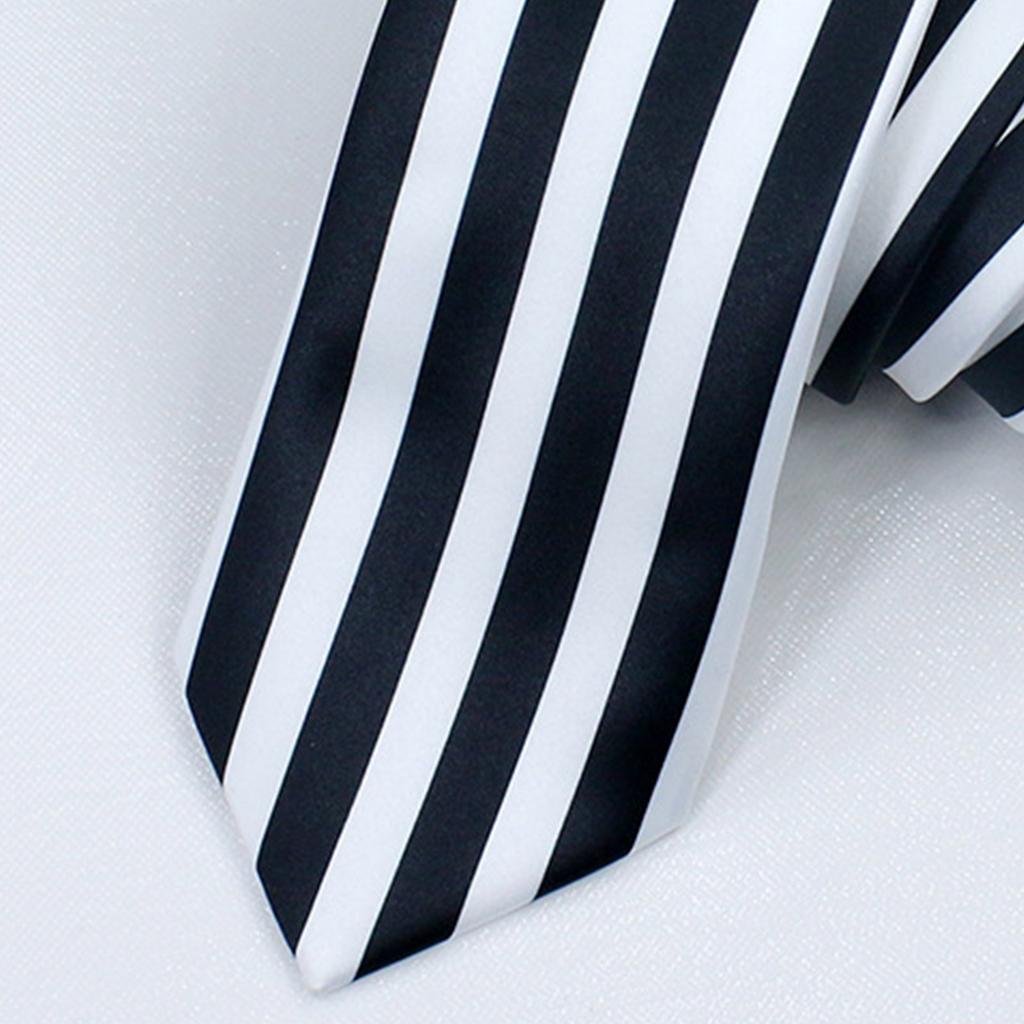 Japanese Anime Cosplay Necktie Black and White Vertical Striped Narrow Ties Masquerade Costume Accessories for Men Women