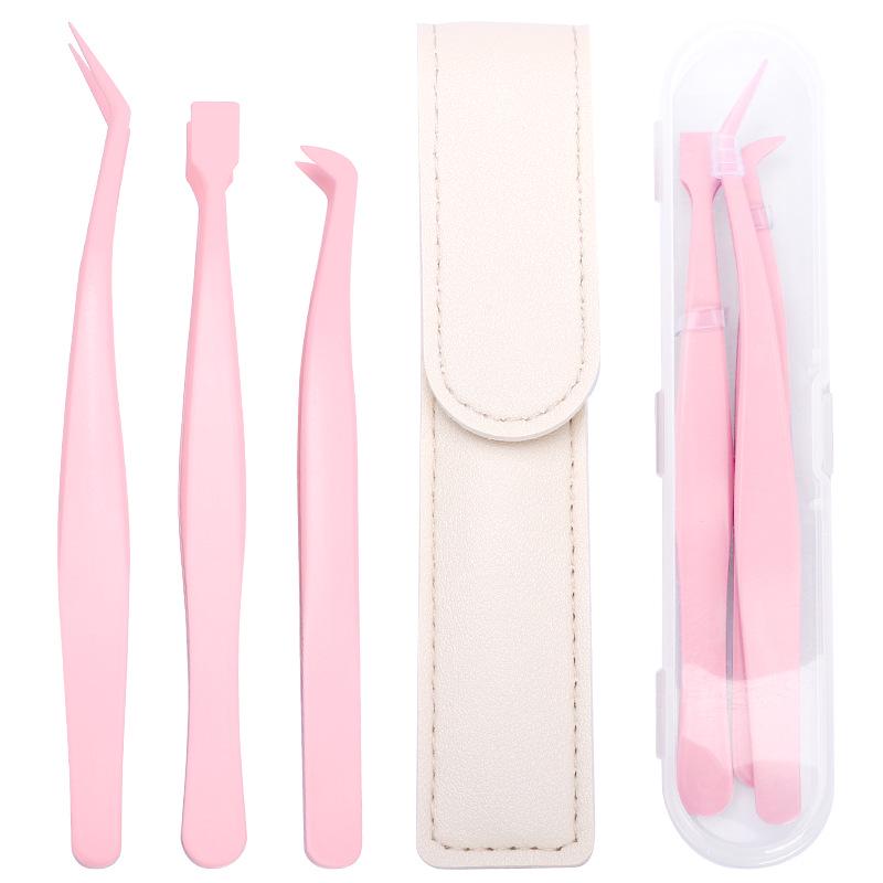 Non-stick High Precision Eyelash Tweezers Set - Glue-Free, Flat Head for Upper & Lower Lashes