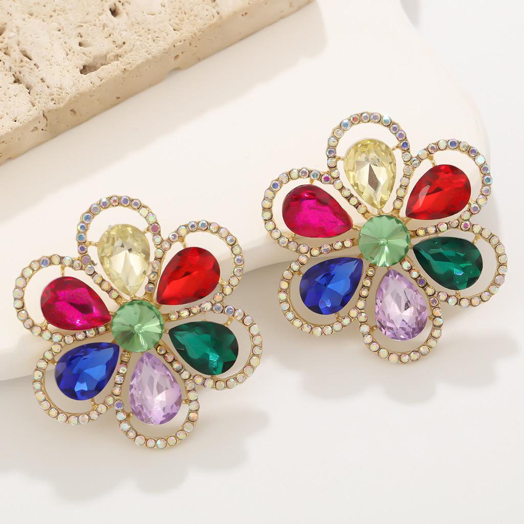 Elegant Flower Earrings With Full Rhinestones For Party And Evening Wear