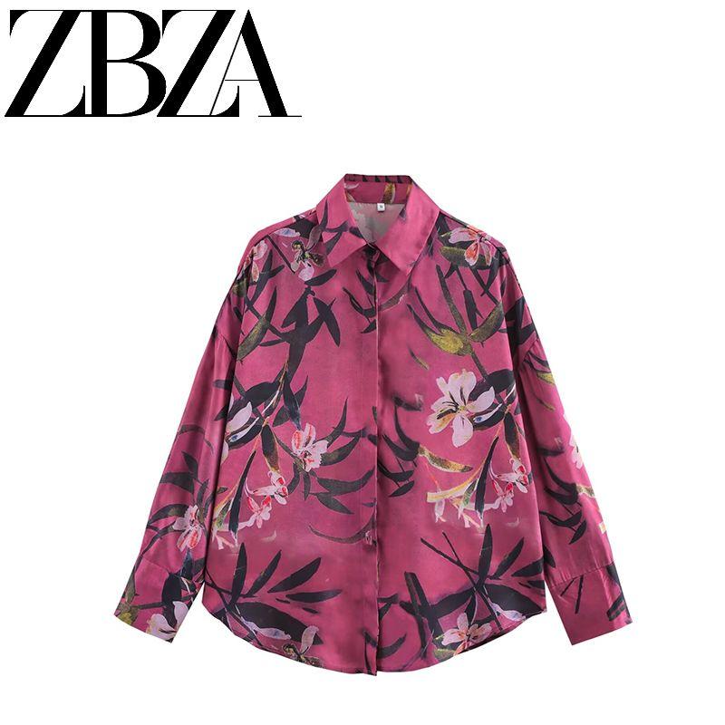 Zab Autumn New Women's Clothing Fashion Style French Design Fashion Silk Satin Texture Print Shirt 9217281
