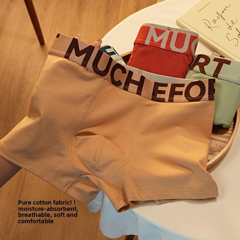 Men's Spring and Summer Fashion Letter Pure Cotton Breathable Mid Waist Flat Angle Underwear