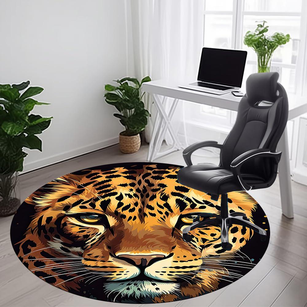 1pc Leopard Print Office Round Area Rug, Indoor Mat Suitable ForOffice, Under Office Chairs Bedroom Living Room Home Decor, Room Deco T001