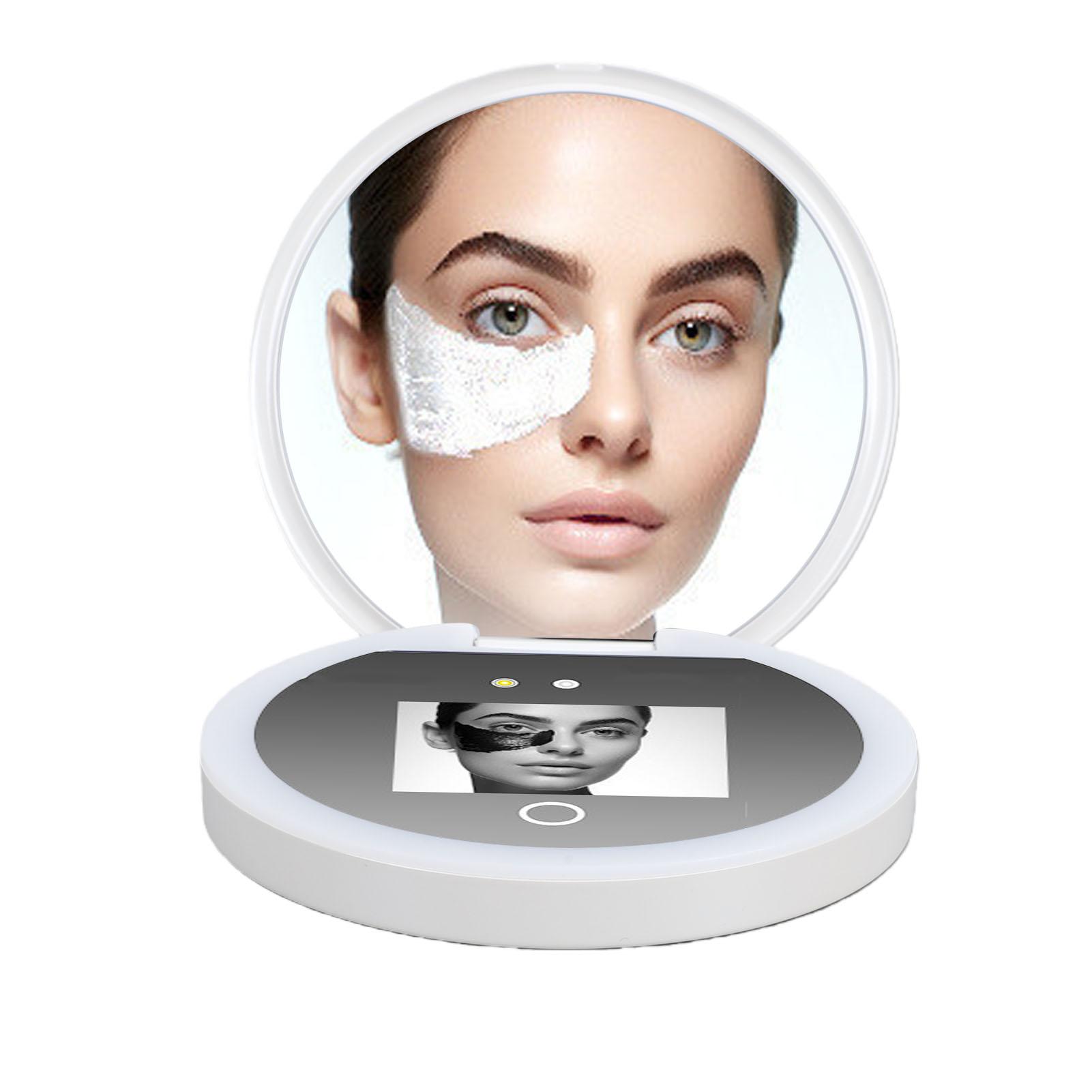 Specchio Test Crema Solare Ingrandimento 2X Controllo Tocco Fotocamera Crema Solare Specchio Trucco da Viaggio con Luce beige