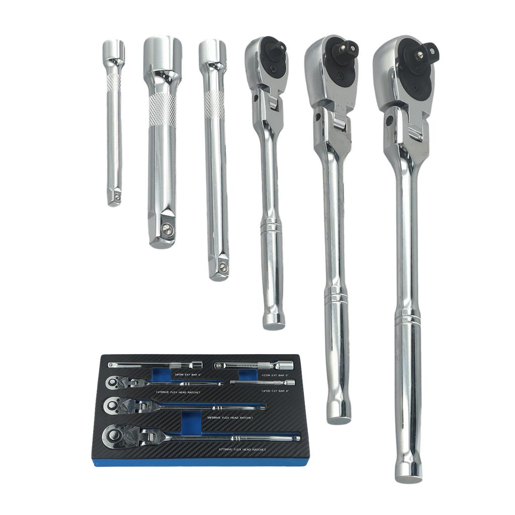 6PC 72 Tooth Ratchet Wrench Set for Flex Head Includes 1/4 3/8 1/2 Inch Drives Designed for Accessing Tight Spaces Easily