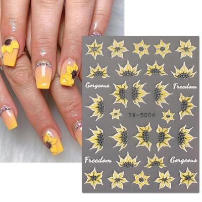 Nail Art Spring Three-dimensional Self-Adhesive 5D Relief Sticker Non-Fading DIY Summer Sunflower Floral Pattern Manicure