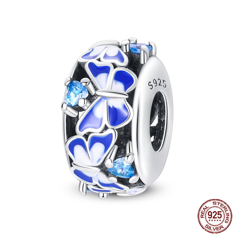 100% Copper Butterfly Flower Blue Zircon Charms Beads Fit Qikaola Original Bracelets Exquisite Diy Jewelry Gift