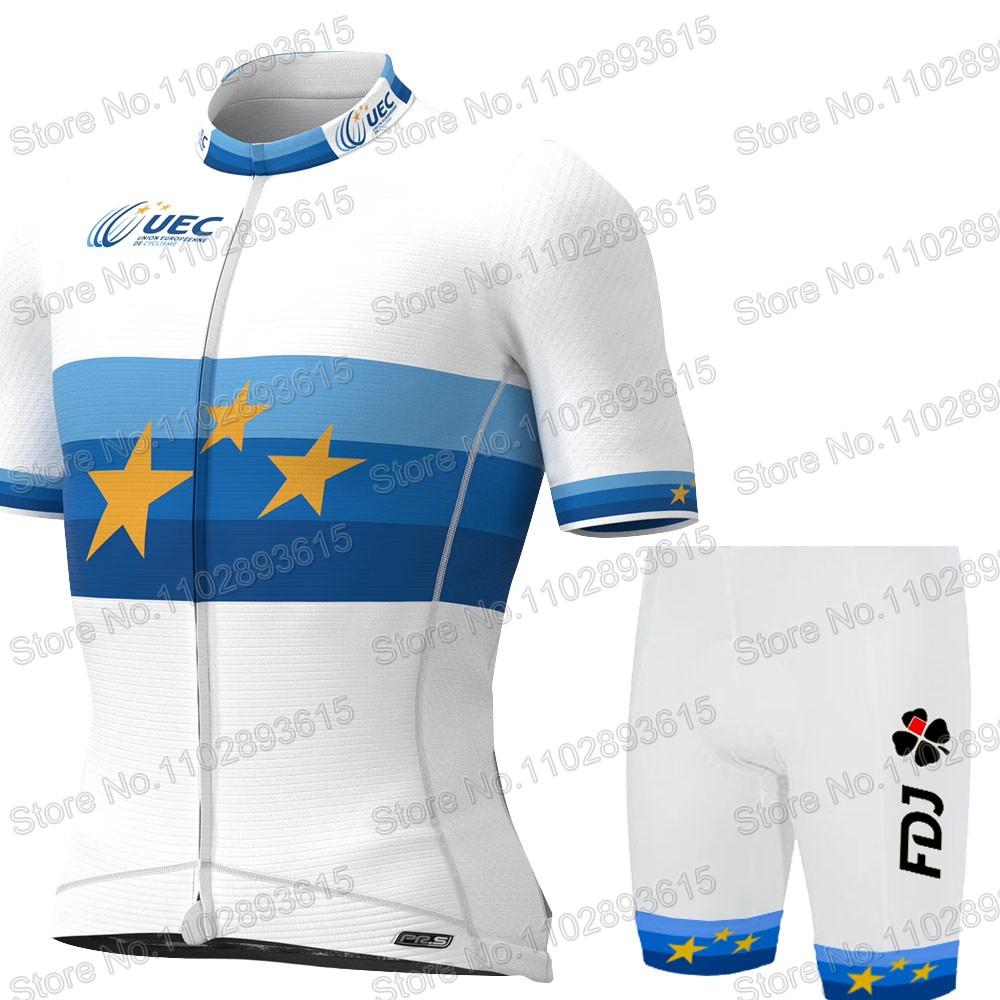 Eurpean FDJ Team Cycling Jersey Set Short SLeeve Clothing Road Bike Shirts Suit Bicycle Bib Shorts MTB Ropa Maillot
