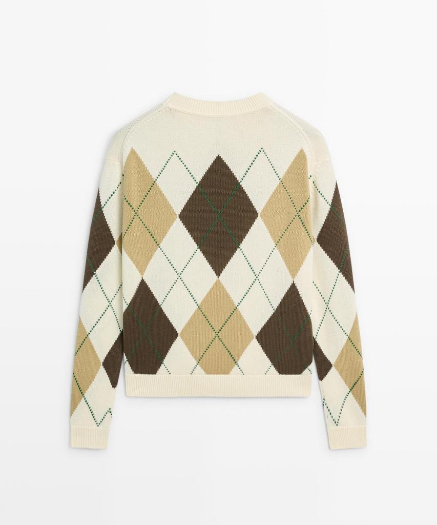 Masimodutti Cotton Argyle Detail Knit Sweater