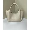 Oversized Woven Shoulder Bag Women Large Capacity Tote With Zip Soft PU Material Korean Style