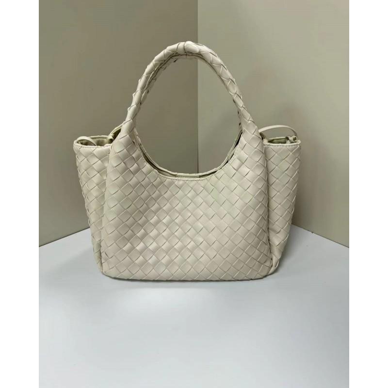 Oversized Woven Shoulder Bag Women Large Capacity Tote With Zip Soft PU Material Korean Style