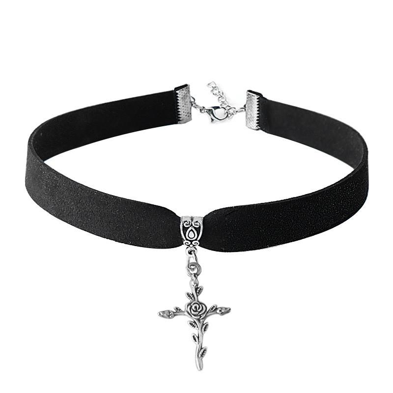 Punk Gothic Skull Cross Necklace With Bat Spider Alloy Pendant For Halloween
