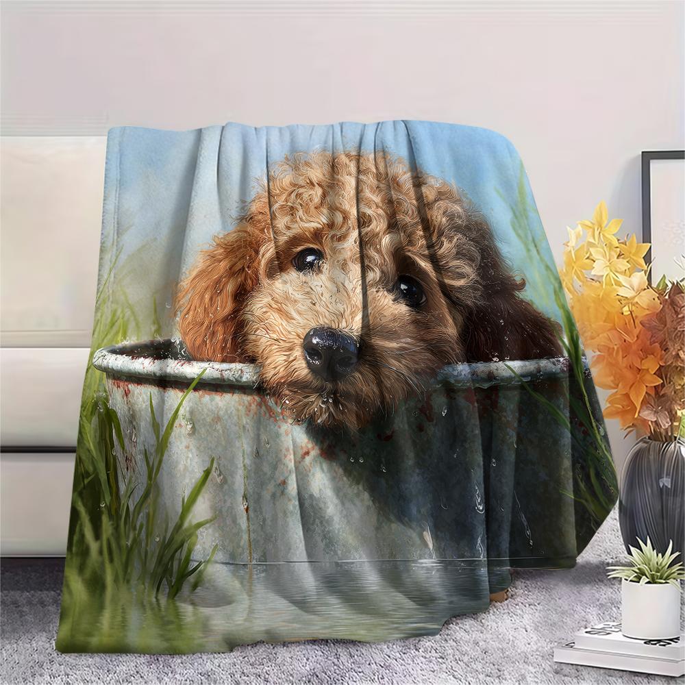 Poodle and Grass,pattern Flannel Blanket, High quality Comfortable for All Seasons, Home Decor, Warmth and Comfort, Perfect for Gifts.