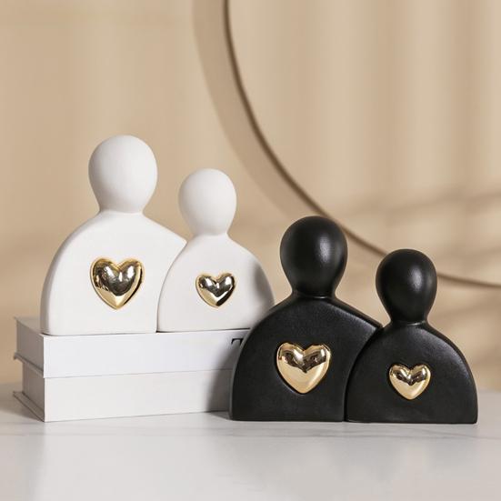 Ceramic Couple Statue Hugging Kissing Lover Figurine for TV Stand Shelf Decor Romantic Couple Heart Sculpture for Wedding Anniversary Gift