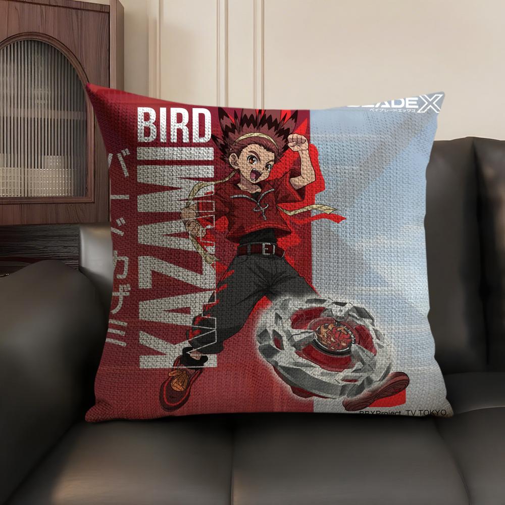 B-Beyblade Anime Cushion Cover Natural Linen Organic Fabric Double-Sided Printing Sofa Home Decor Gift Pillow Case