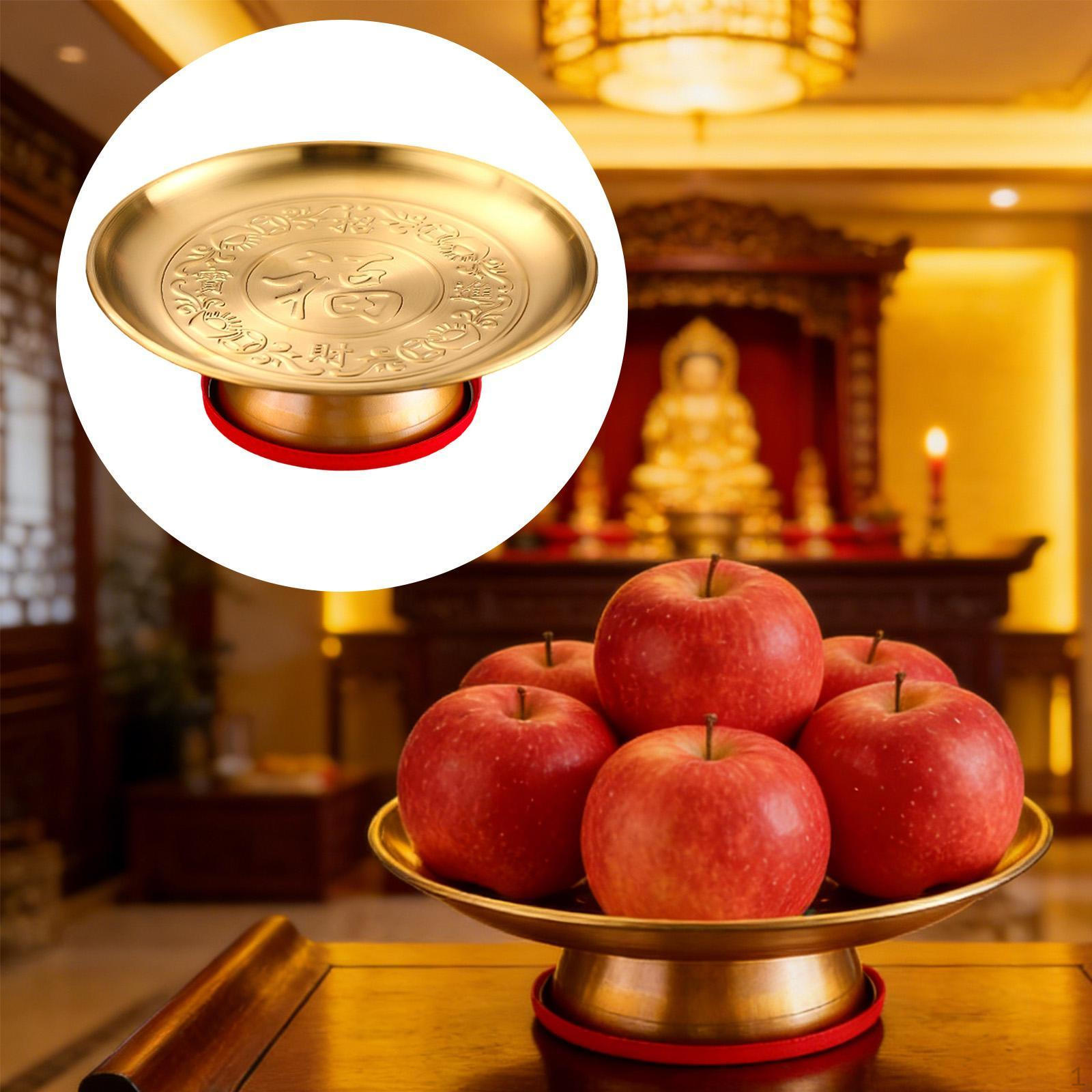 Buddhist Fruit Plate Footed Dish Eatables Household Storage Serving Tray Offering Bowl for Kitchen 7inch Fu Character