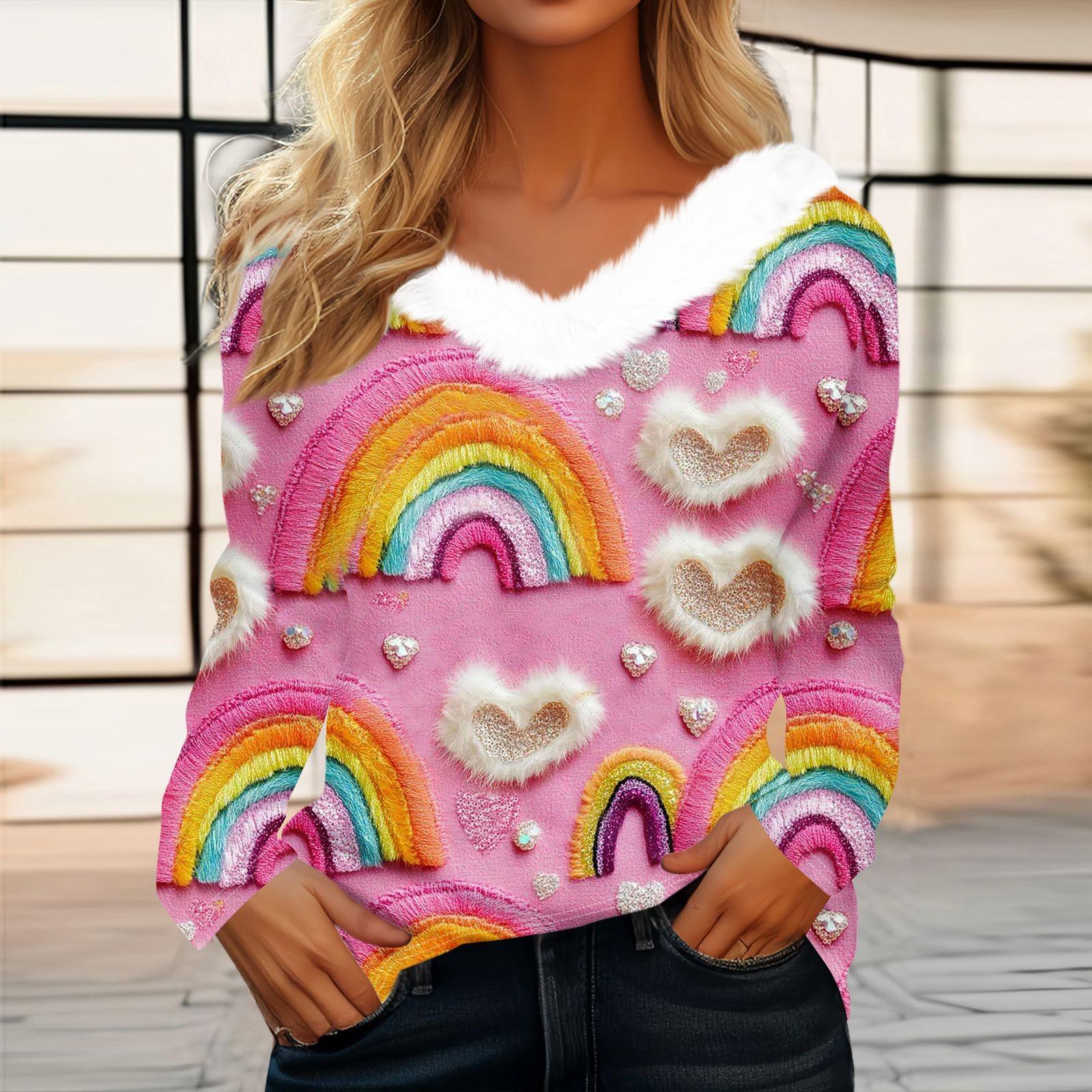 

Женский топ с V-образным вырезом и длинными рукавами в виде сердца ко Дню святого Валентина XL розовый