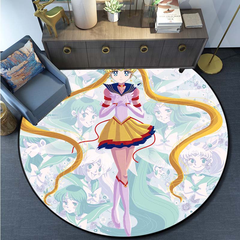 Uroczy Sailor Moon Wodoodporny i antypoślizgowy okrągły ładny dywanik podłogowy okrągły dywanik do salonu dziecięcy namiot do gry w grę dywaniki
