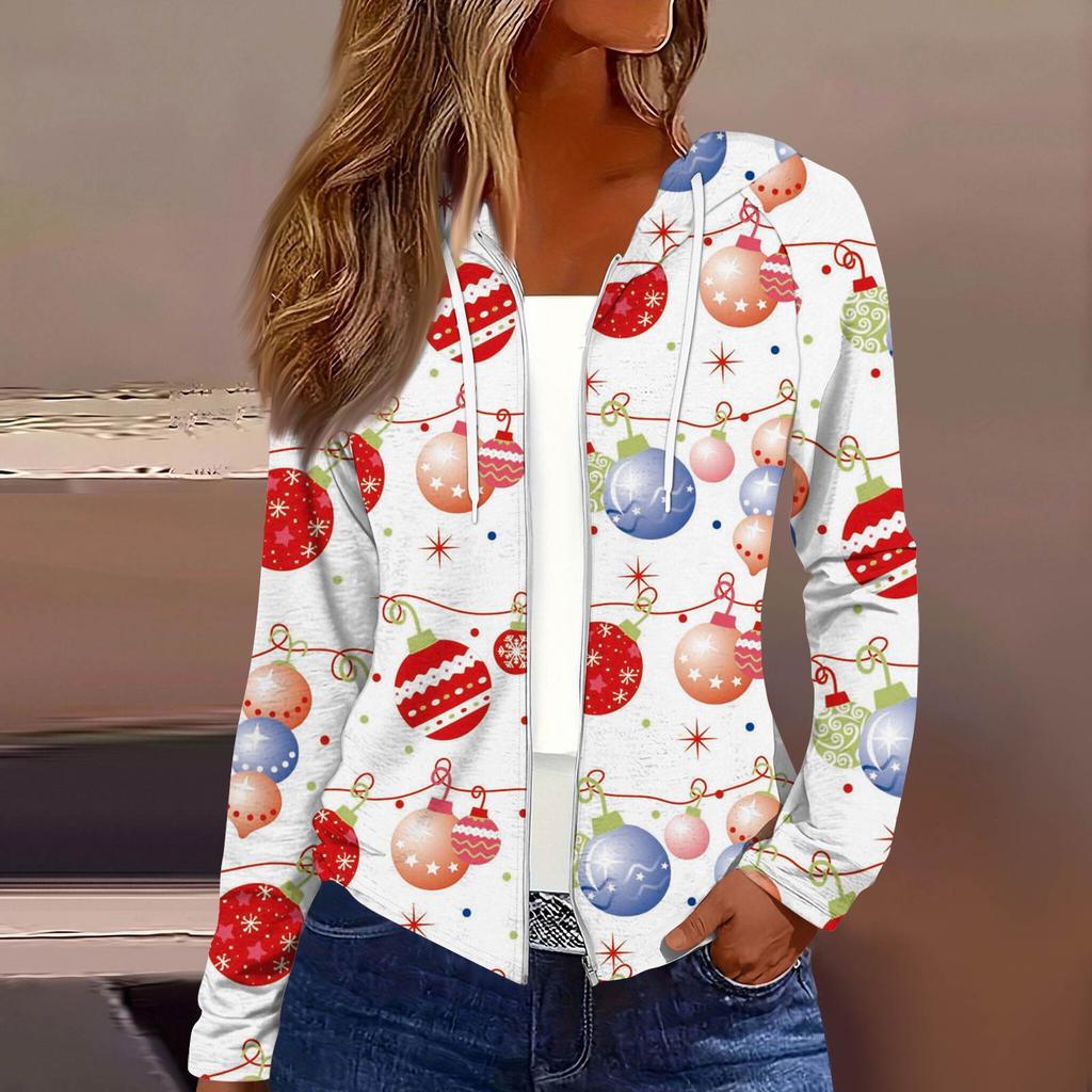 Dame Mote Juleprint Casual Glidelås Langermet Hettejakke